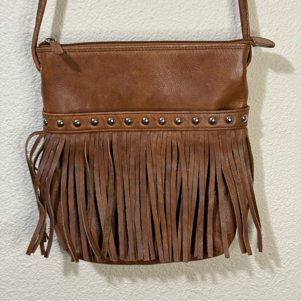 ILI New York Genuine Leather Fringe Crossbody Purse